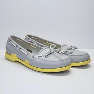 Crocs A-Leigh Boat Shoes Womens Size 7 Gray Yellow Slip On Comfort Flats 14261